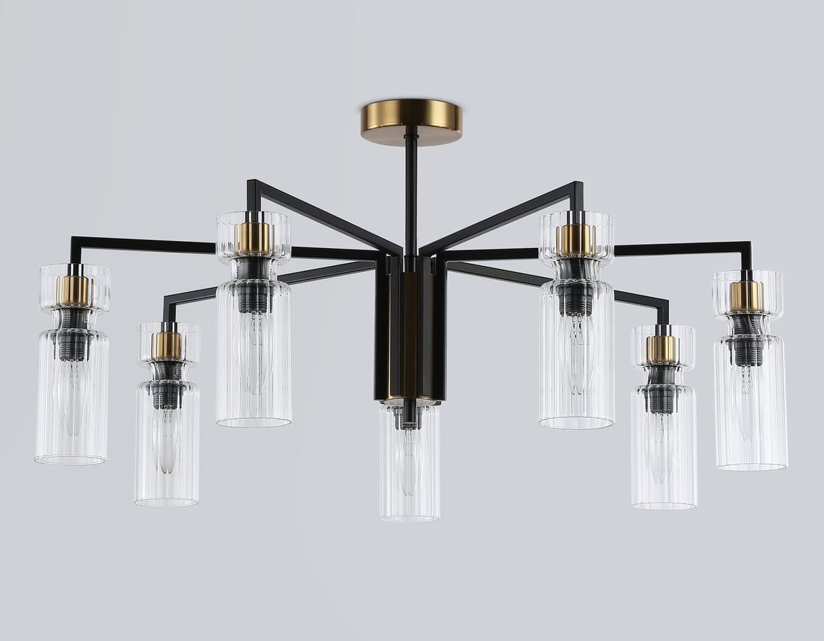 LH56115/7 BK/BS/CL черный/латунь/прозрачный E14*7 max 40W D705*350