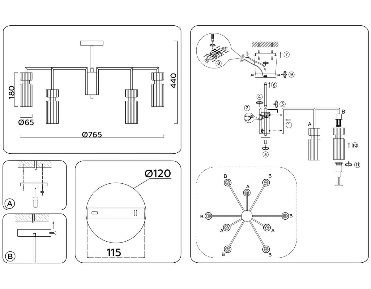 LH56117/9 BK/BS/CL черный/латунь/прозрачный E14*9 max 40W D765*440