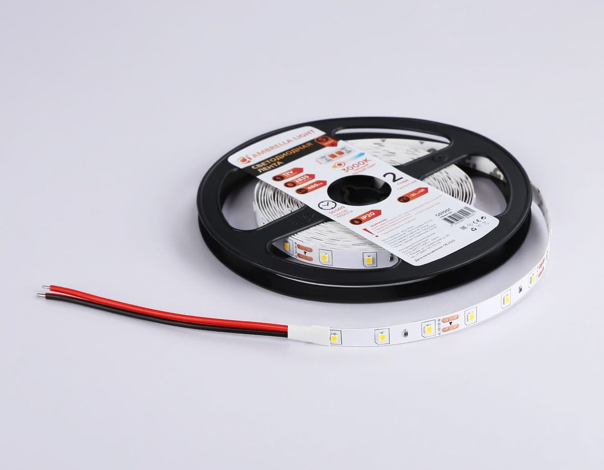 GS1001 2835 60Led/ 4.8W m/ 12V IP20 3000K/ 5000*8*1.2mm (2 конт.)