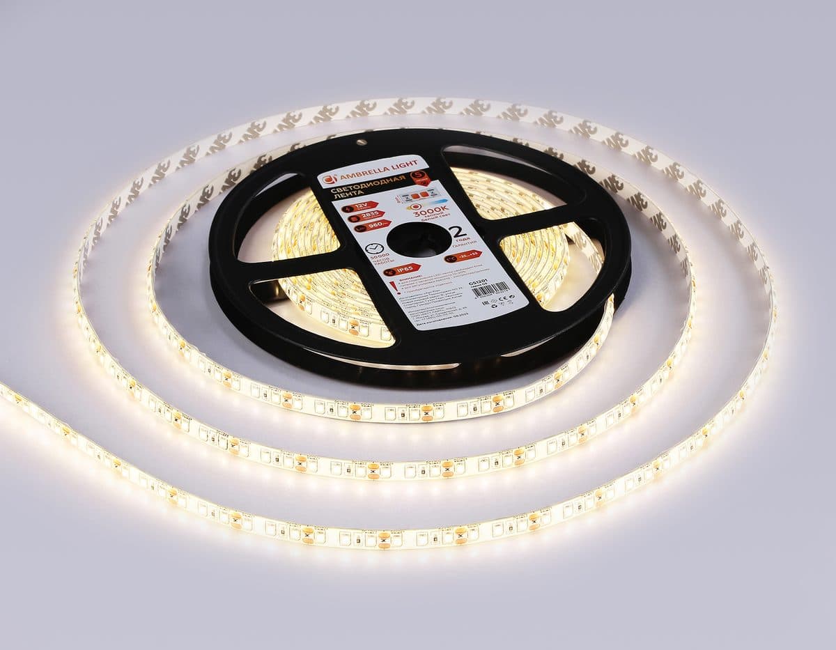 GS1201 2835 120Led/ 9.6W m/ 12V IP65 3000K/ 5000*8*2.27mm (2 конт.)