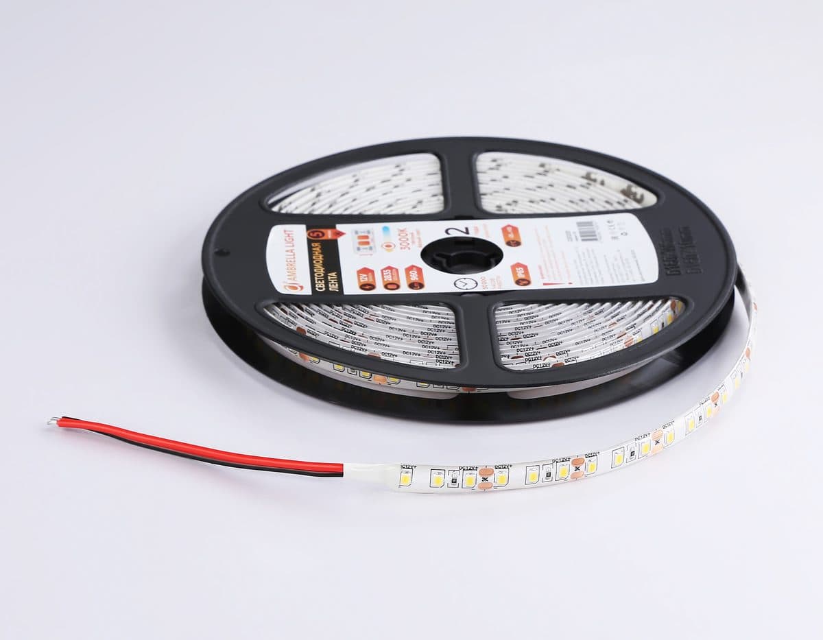 GS1201 2835 120Led/ 9.6W m/ 12V IP65 3000K/ 5000*8*2.27mm (2 конт.)
