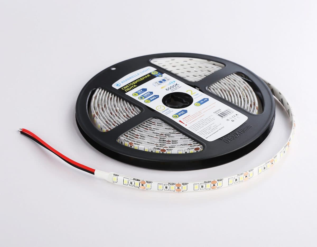 GS1203 2835 120Led/ 9.6W m/ 12V IP65 6500K/ 5000*8*2.27mm (2 конт.)