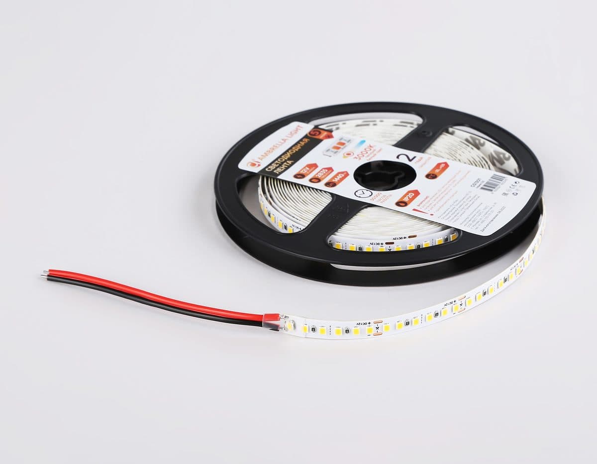 GS1301 2835 180Led/ 14.4W m/ 12V IP20 3000K/ 5000*8*1.2mm (2 конт.)