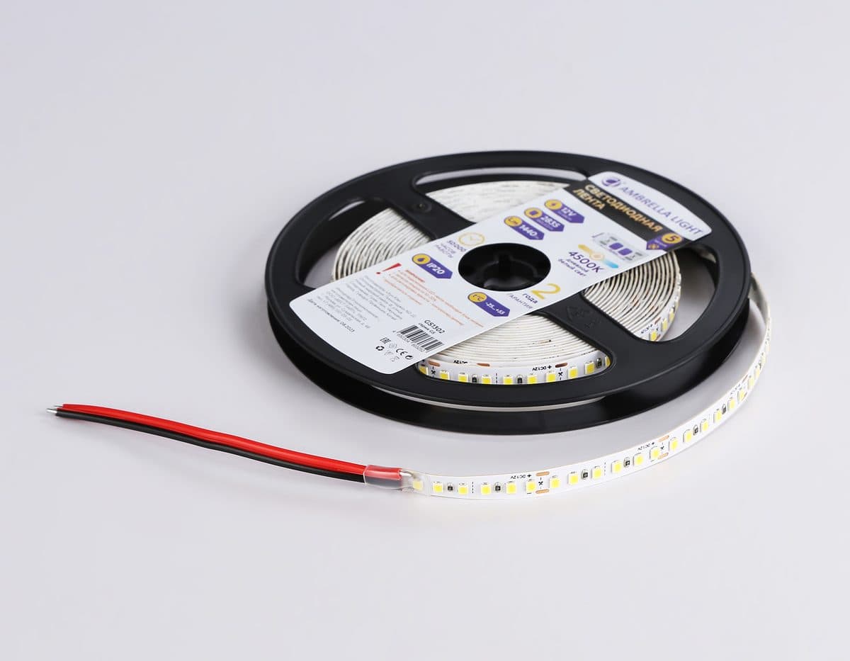 GS1302 2835 180Led/ 14.4W m/ 12V IP20 4500K/ 5000*8*1.2mm (2 конт.)