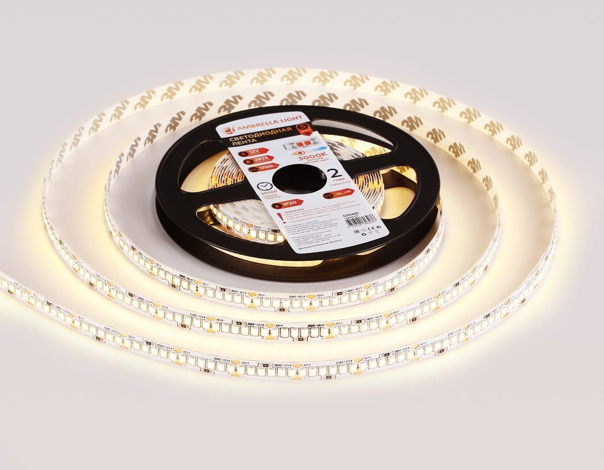 GS1401 2835 240Led/ 17W m/ 12V IP20 3000K/ 5000*10*1.2mm (2 конт.)
