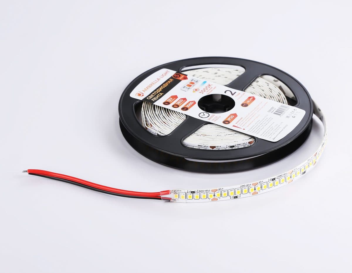 GS1501 2835 240Led/ 19.2W m/ 12V IP20 3000K/ 5000*10*1.2mm (2 конт.)