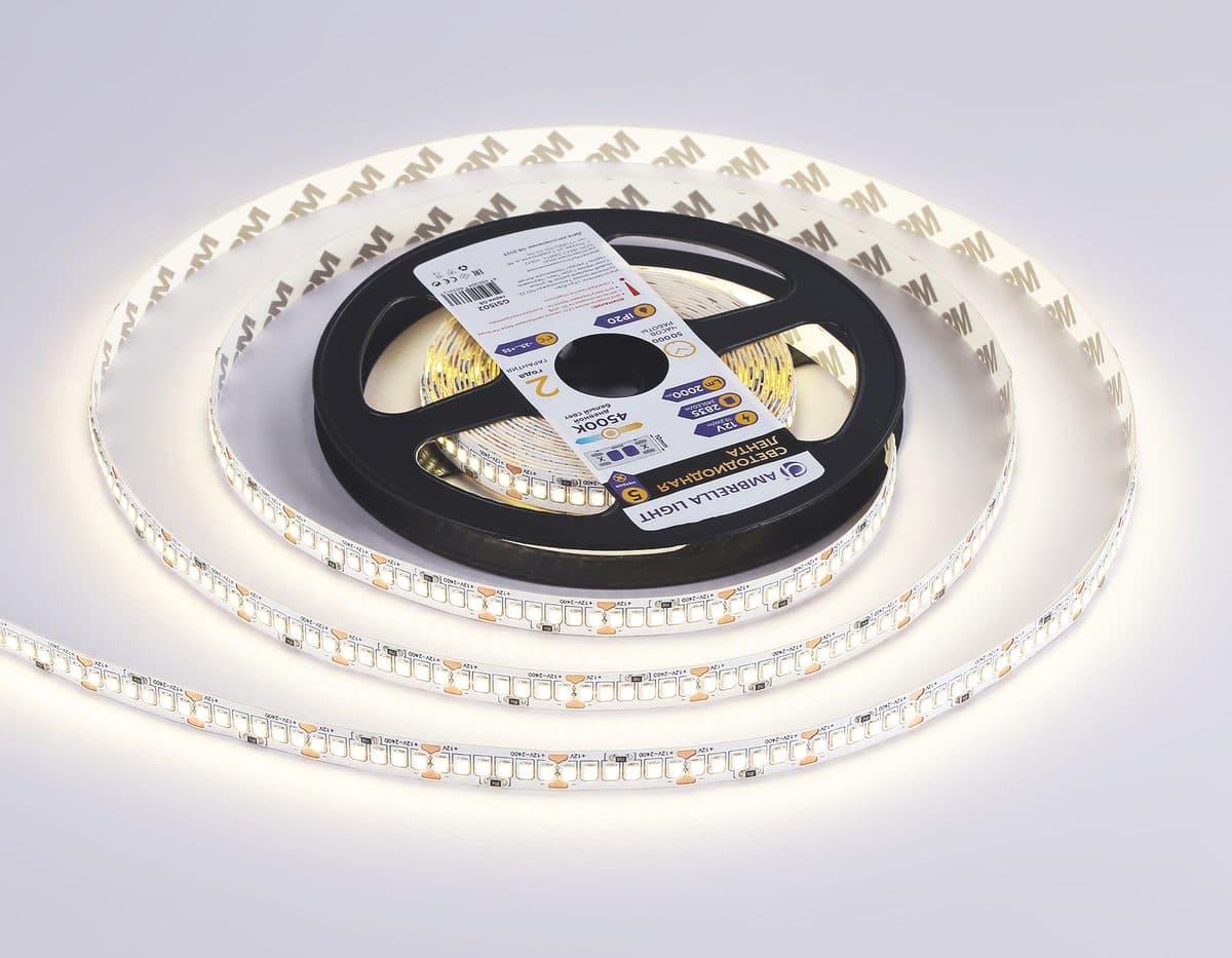 GS1502 2835 240Led/ 19.2W m/ 12V IP20 4500K/ 5000*10*1.2mm (2 конт.)
