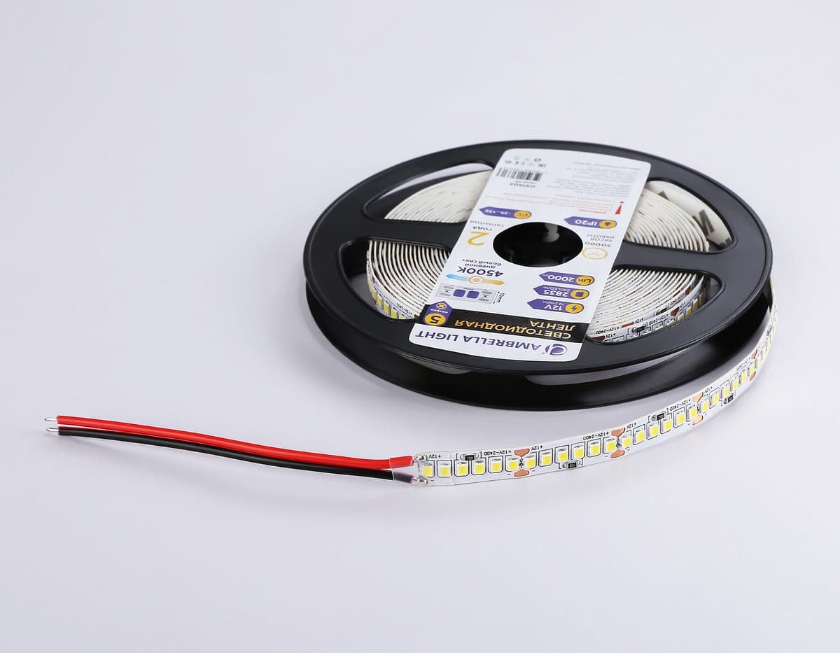 GS1502 2835 240Led/ 19.2W m/ 12V IP20 4500K/ 5000*10*1.2mm (2 конт.)