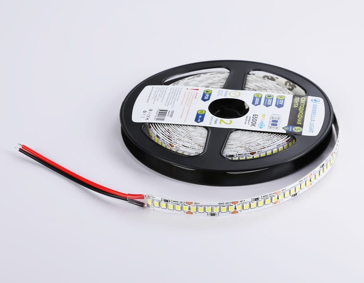 GS1503 2835 240Led/ 19.2W m/ 12V IP20 6500K/ 5000*10*1.2mm (2 конт.)