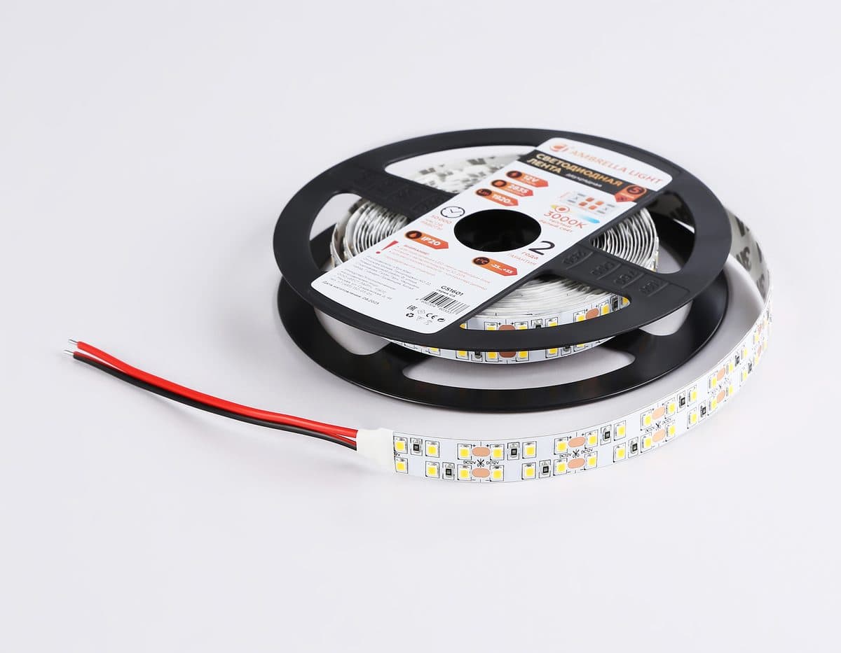 GS1601 2835 240Led/ 19.2W m/ 12V IP20 3000K/ 5000*14*1.2mm (2 конт.)