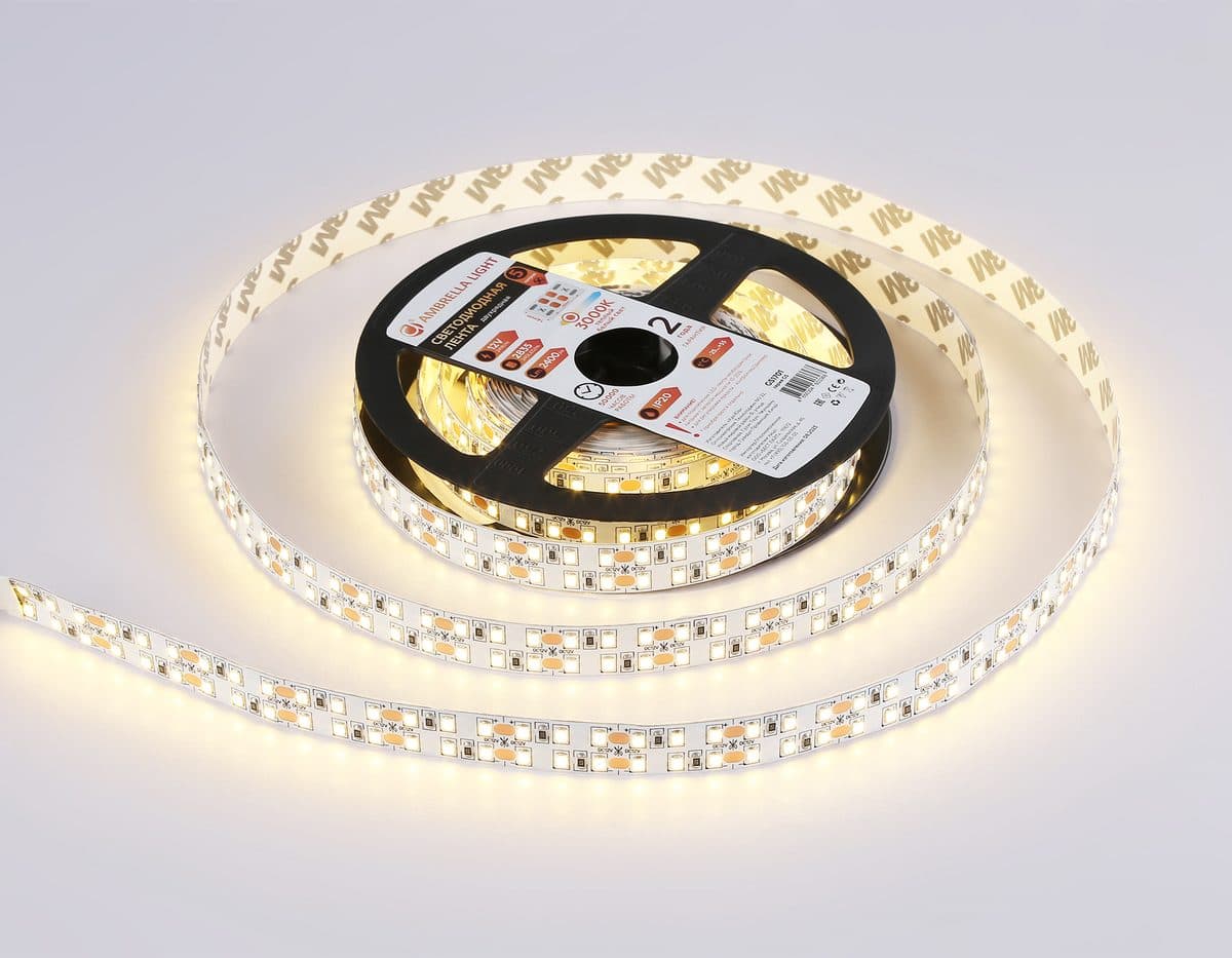 GS1701 2835 240Led/ 24W m/ 12V IP20 3000K/ 5000*10*1.2mm (2 конт.)