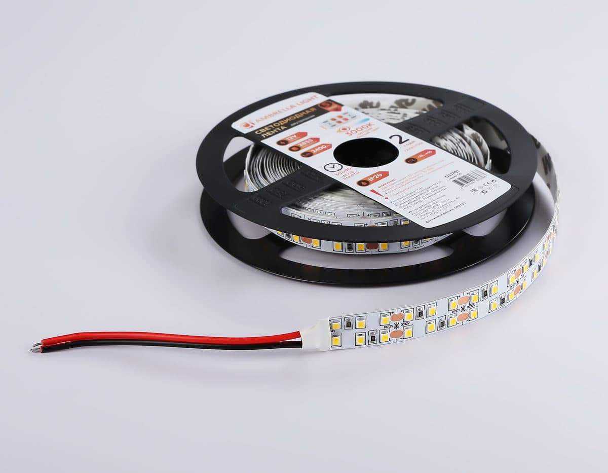 GS1701 2835 240Led/ 24W m/ 12V IP20 3000K/ 5000*10*1.2mm (2 конт.)