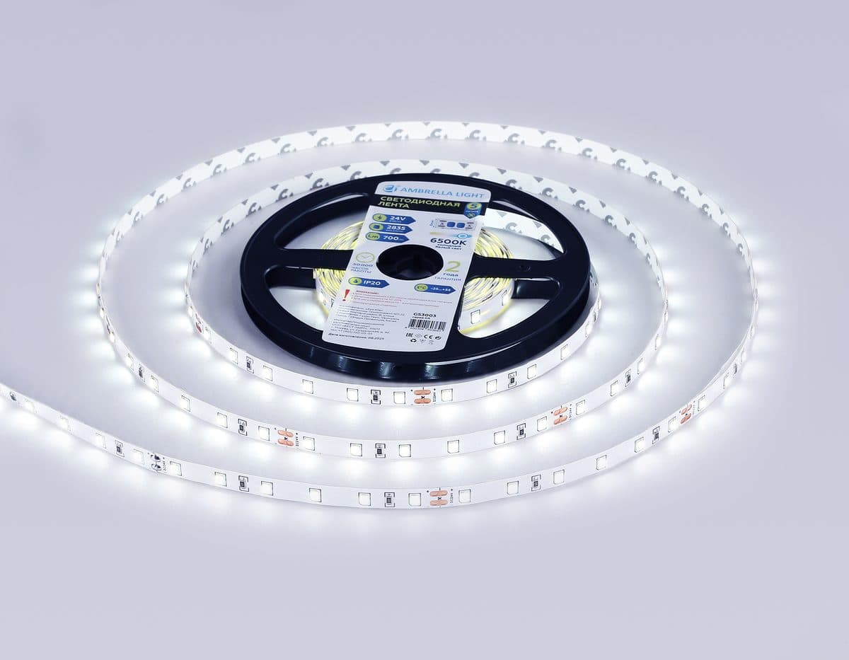 GS3003 2835 60Led/ 6W m/ 24V IP20 6500K/ 5000*8*1.2mm (2 конт.)