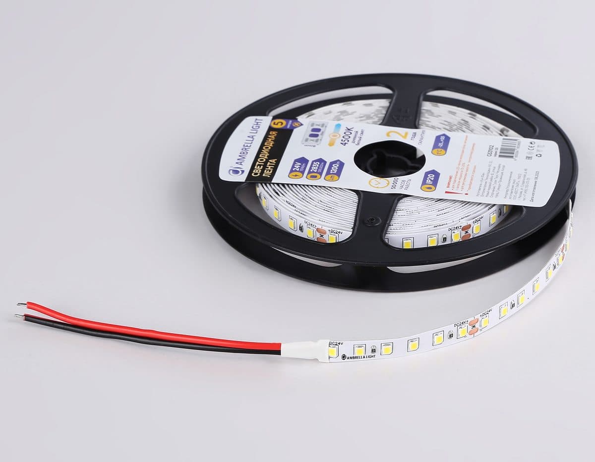 GS3102 2835 120Led/ 10W m/ 24V IP20 4500K/ 5000*8*1.2mm (2 конт.)