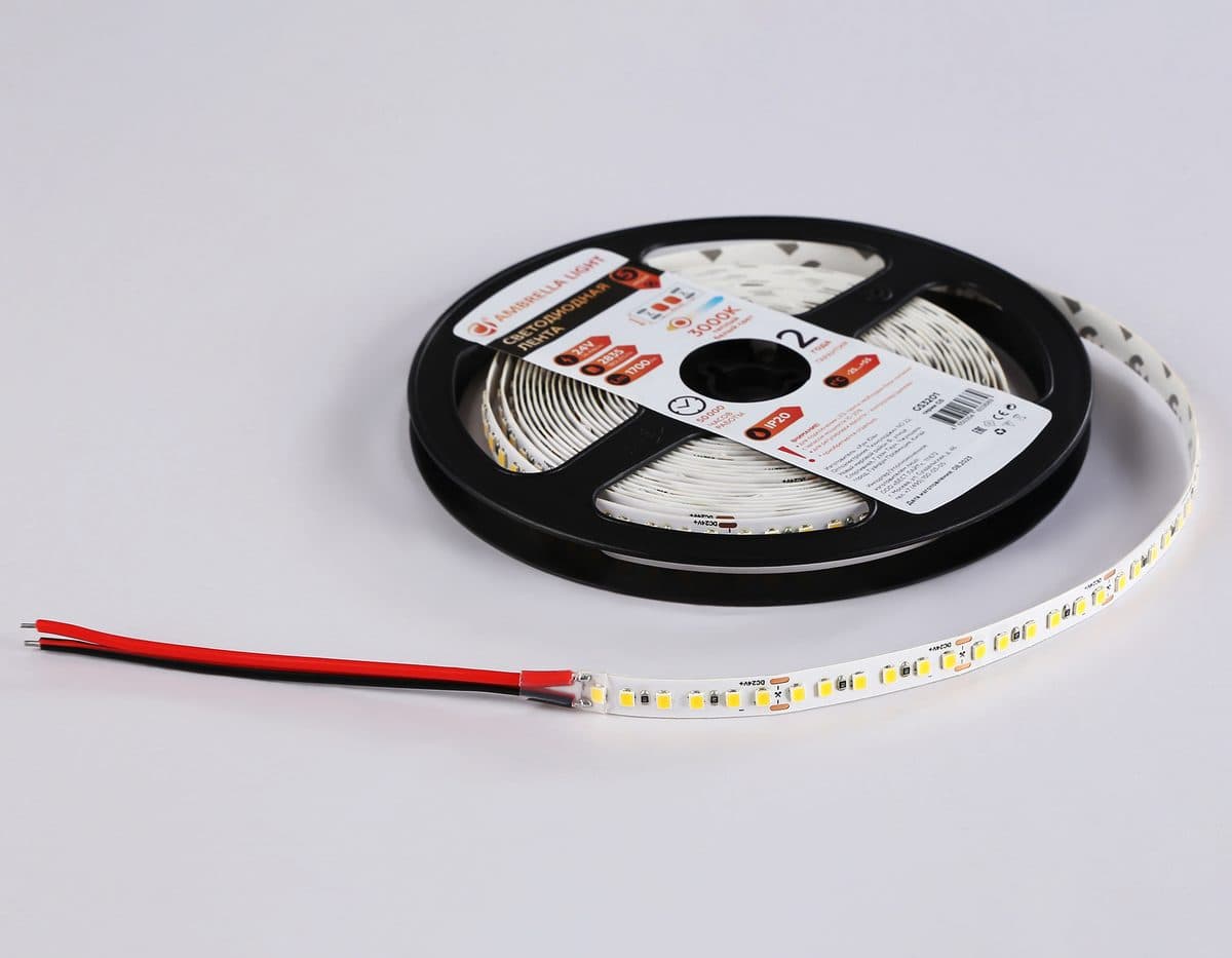 GS3201 2835 180Led/ 14.4W m/ 24V IP20 3000K/ 5000*8*1.2mm (2 конт.)