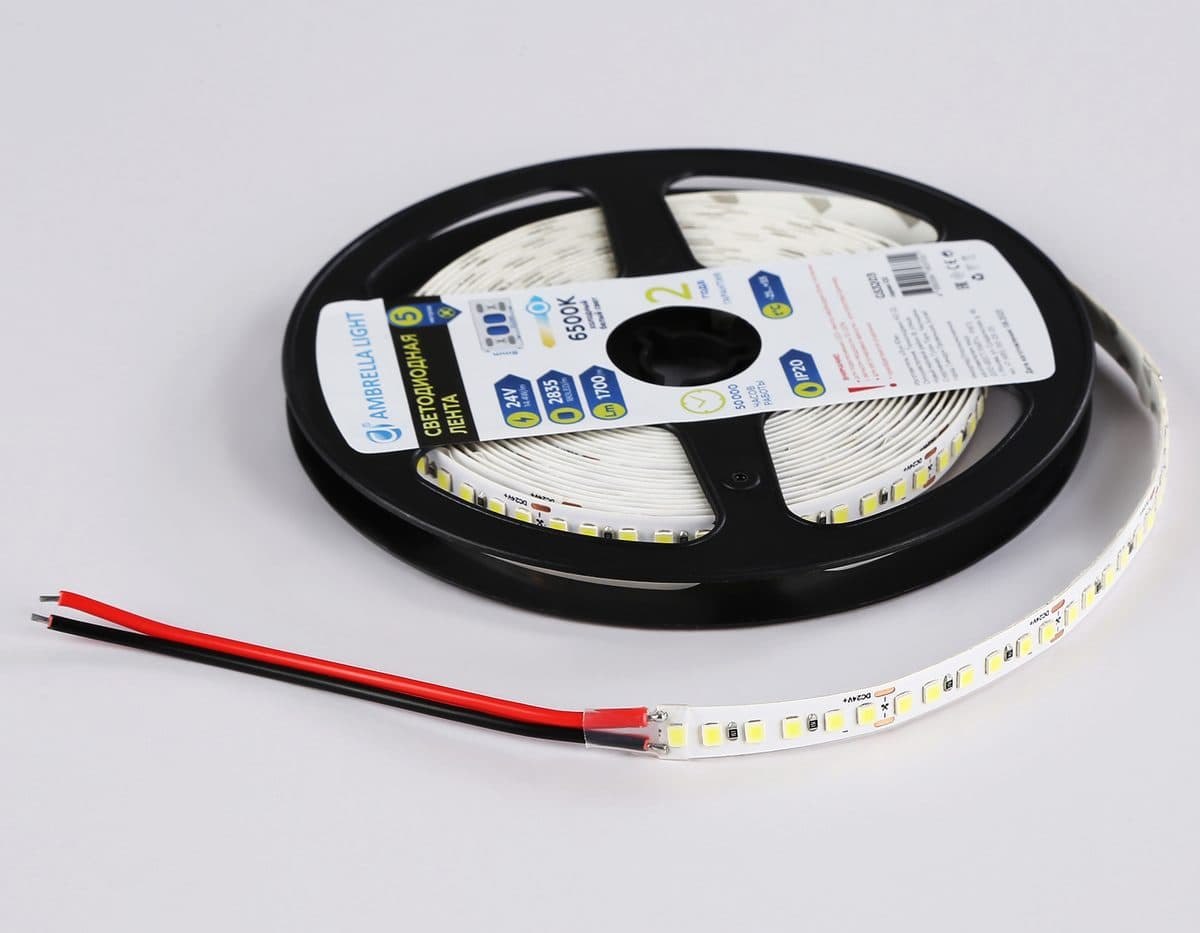 GS3203 2835 180Led/ 14.4W m/ 24V IP20 6500K/ 5000*8*1.2mm (2 конт.)