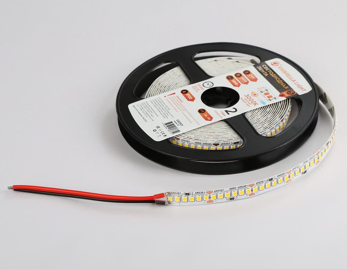 GS3301 2835 240Led/ 18W m/ 24V IP20 3000K/ 5000*10*1.2mm (2 конт.)