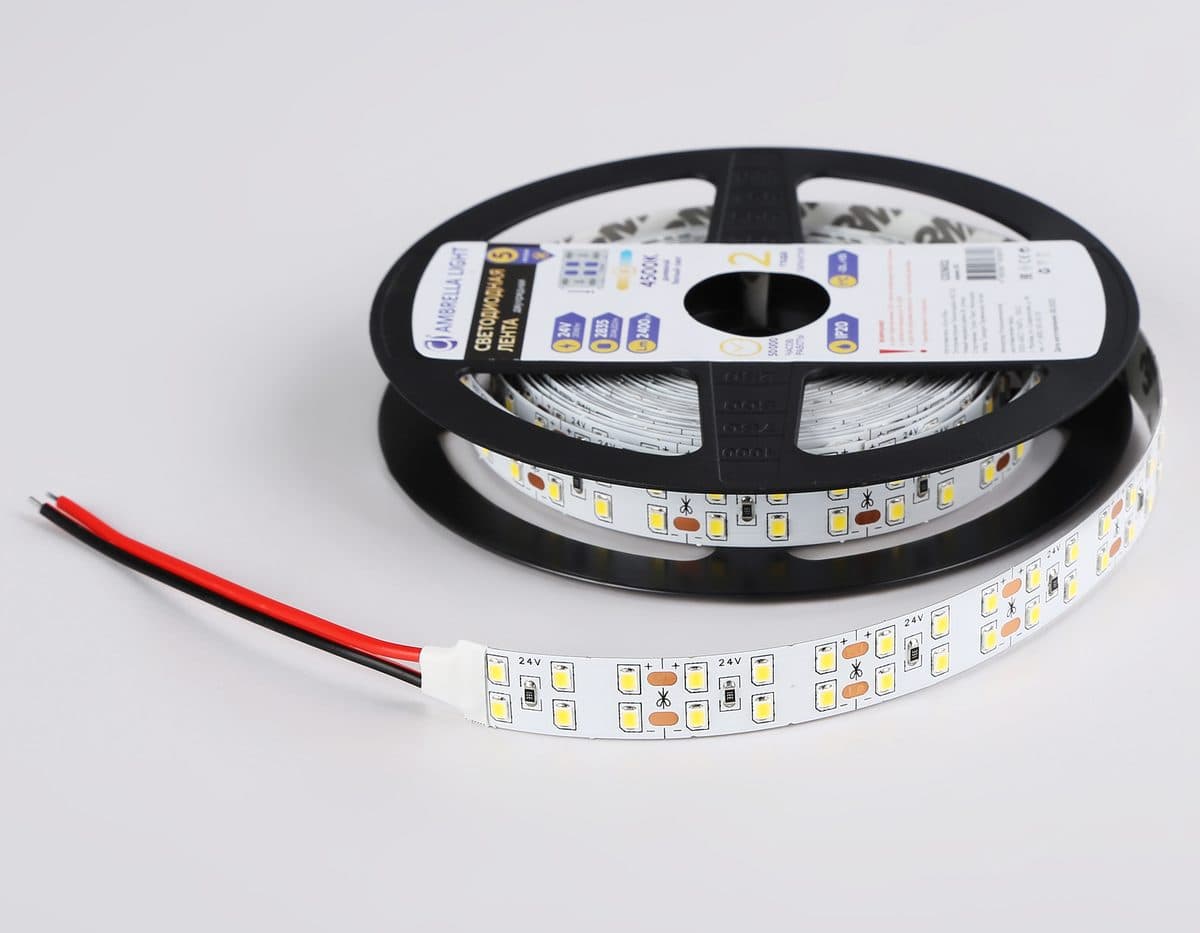 GS3602 2835 204Led/ 20W m/ 24V IP20 4500K/ 5000*14*1.2mm (2 конт.)