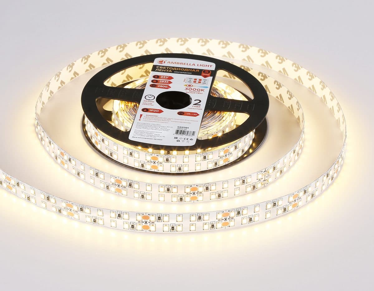GS3701 2835 240Led /24W m/ 24V IP20 3000K/ 5000*14*1.2mm (2 конт.)