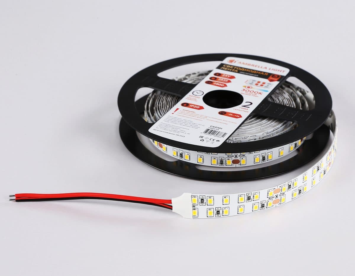 GS3701 2835 240Led /24W m/ 24V IP20 3000K/ 5000*14*1.2mm (2 конт.)