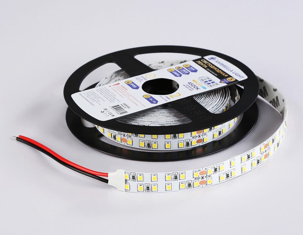 GS3702 2835 240Led /24W m/ 24V IP20 4500K/ 5000*14*1.2mm (2 конт.)