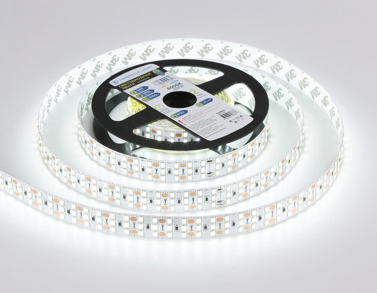 GS3903 2835 324Led/ 26W m/ 24V IP20 6500K/ 5000*18*1.2mm (2 конт.)