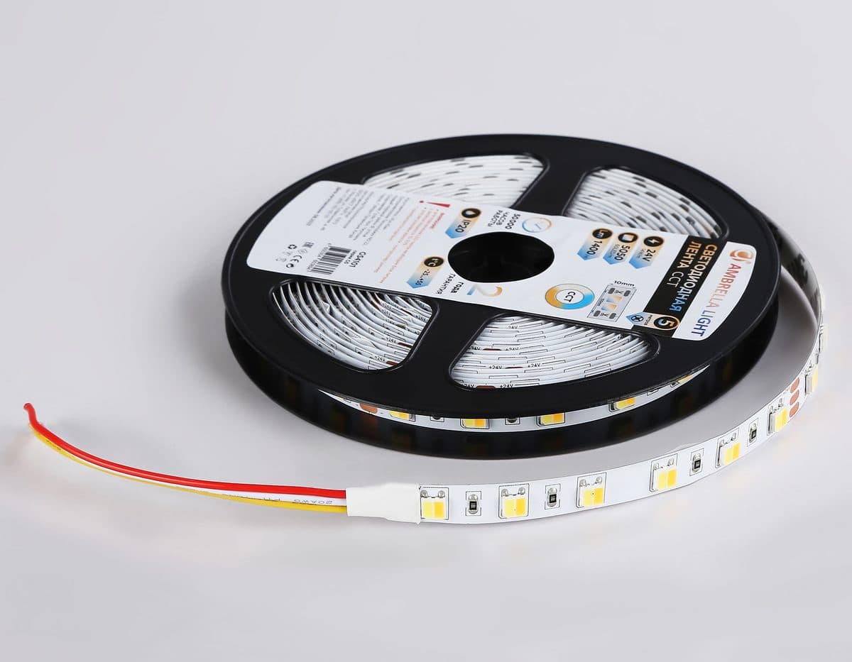 GS4101 5050 60Led/ 14W m/ 24V IP20 CCT 3000-6500K/ 5000*10*1.87mm (3 конт.)