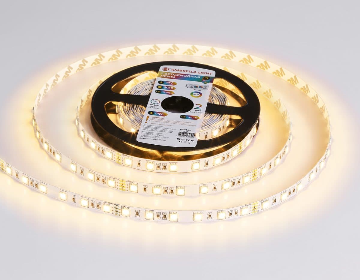 GS4302 5050 60Led/ 14.4W m/ 24V IP20 RGB/ 5000*10*1.87mm (4 конт.)