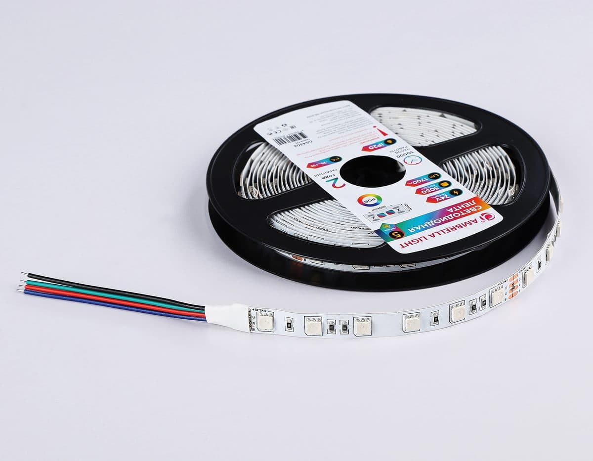 GS4302 5050 60Led/ 14.4W m/ 24V IP20 RGB/ 5000*10*1.87mm (4 конт.)