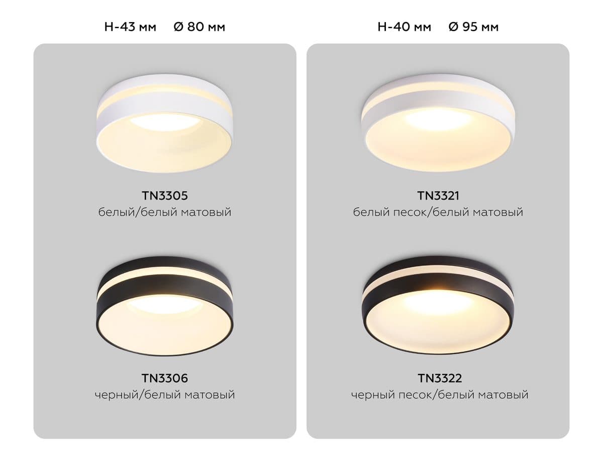 TN3322 SBK/FR черный песок/белый матовый GU5.3 D95*40