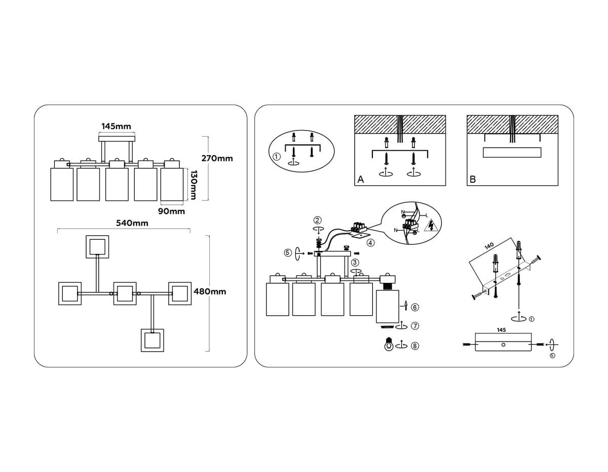 TR303047/5 WH/GD белый/золото E27/5 max 60W 540*480*270