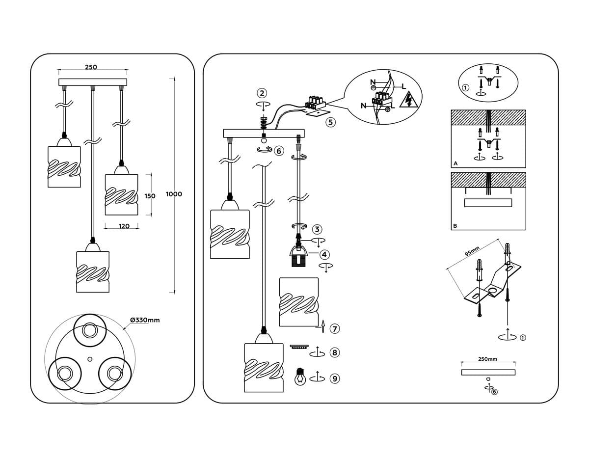 TR3410/3 BK черный E27/3 max 60W D330*1000