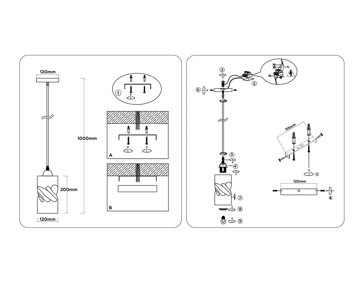 TR3411 BK черный E27 max 60W D120*1000