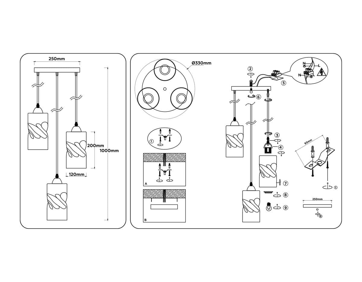 TR3412/3 BK черный E27/3 max 60W D330*1000