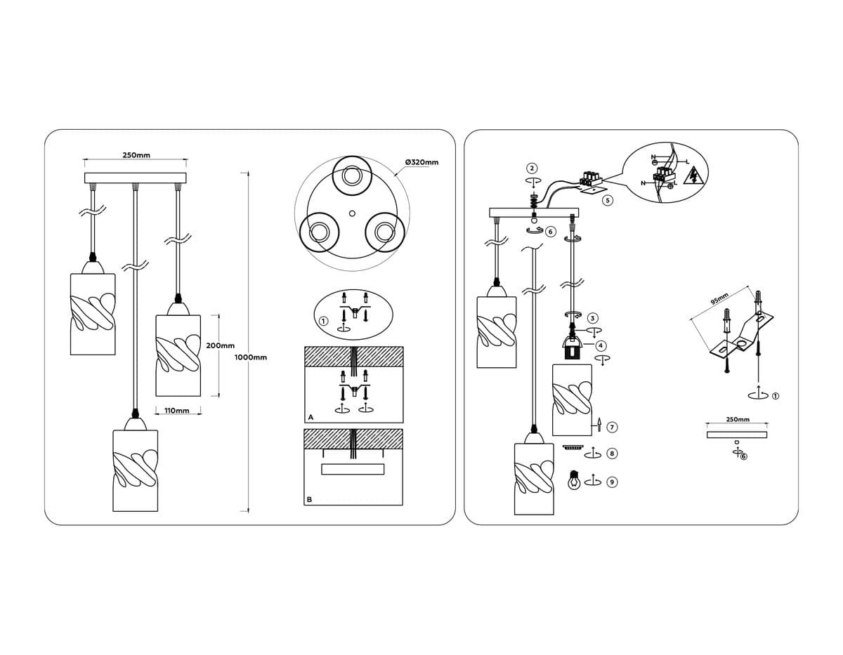 TR3414/3 BK черный E27/3 max 60W D320*1000