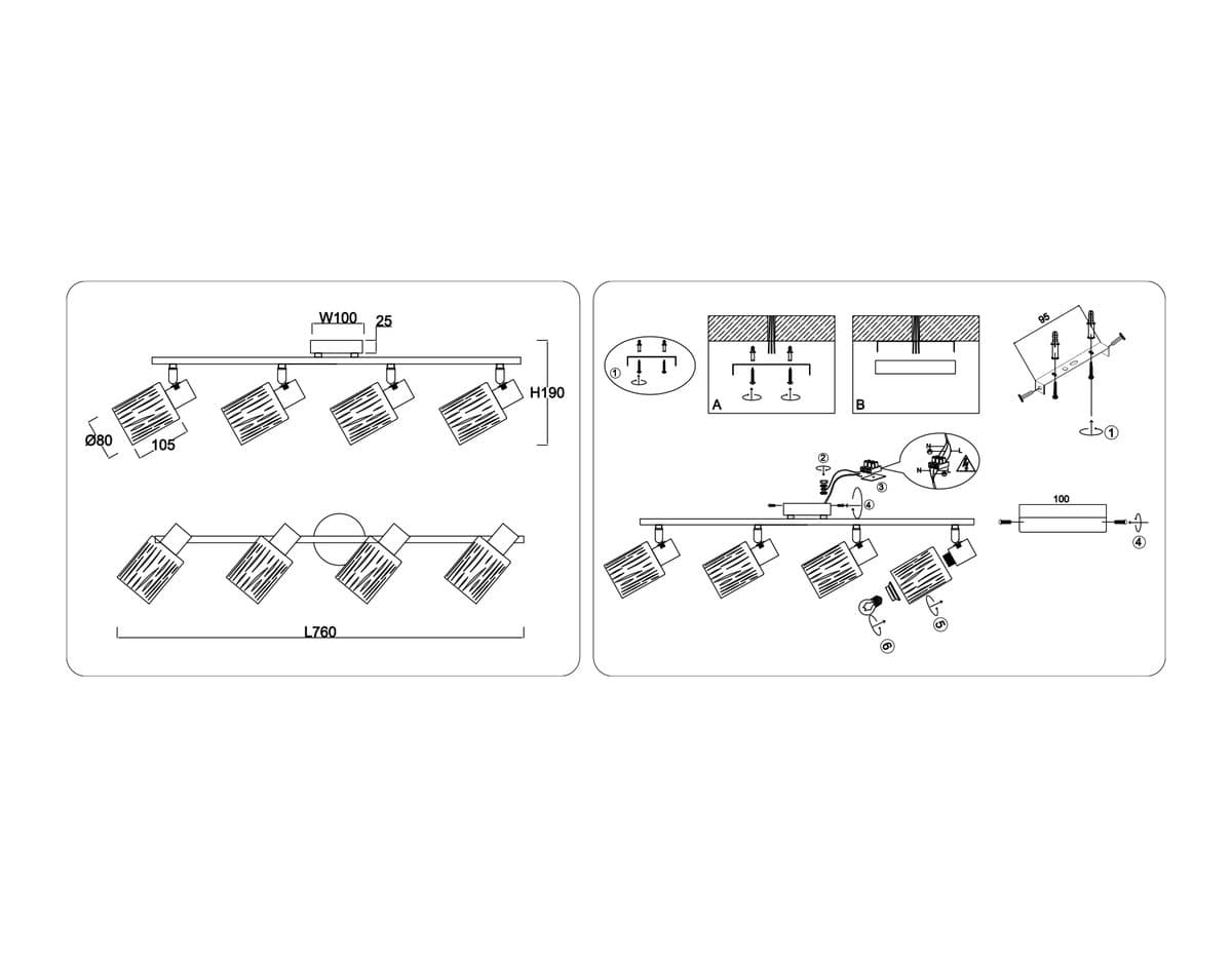 TR8666/4 WH белый E14/4 max 60W 760*100*190