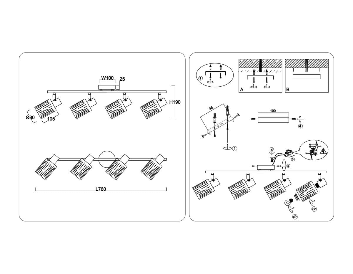 TR8670/4 BK/SB чёрный/бронза E14/4 max 60W 760*100*190