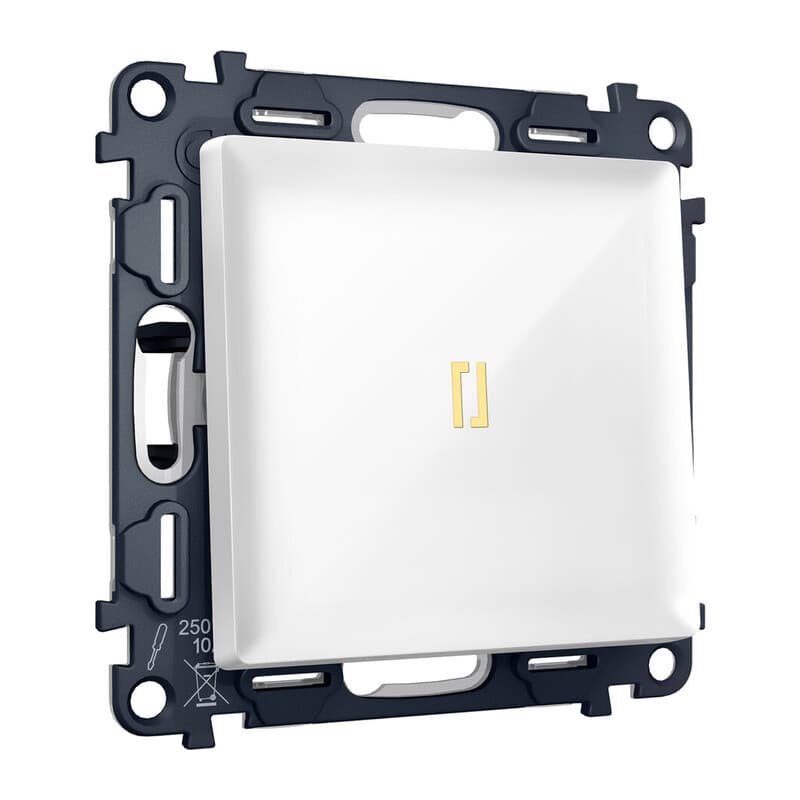 Комплект механизма 1-кл выключателя с самовозвратом с подсветкой 3200K ALFA Белый глянец QUANT (AP1020, VM113, G11Y)