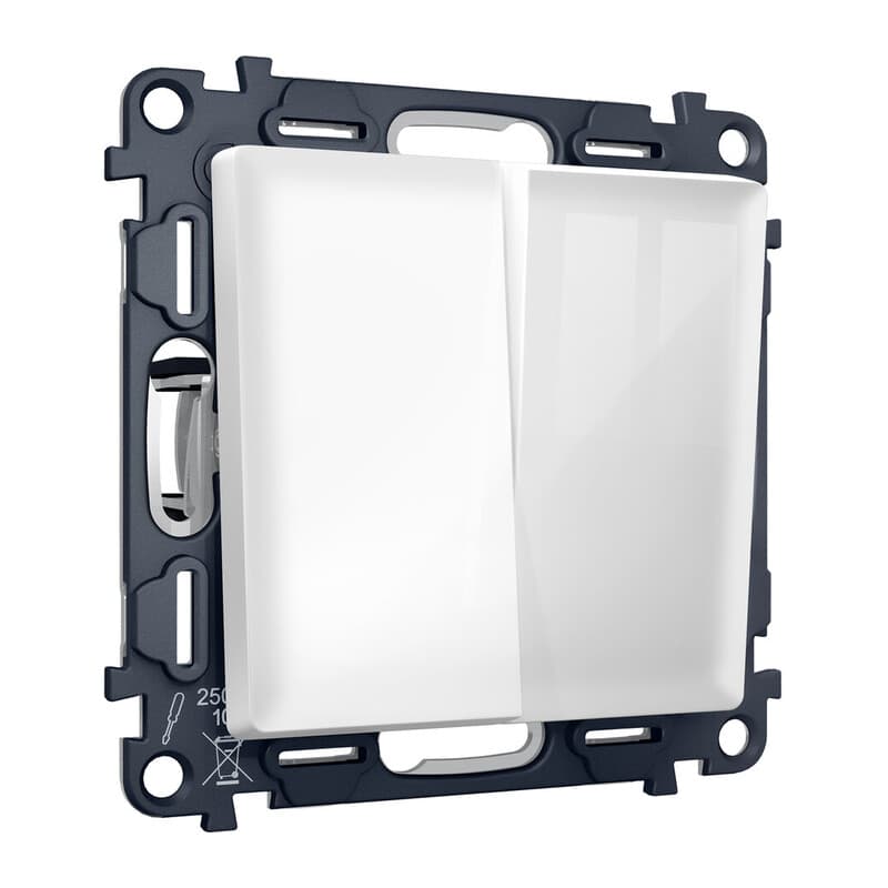 Комплект механизма 2-клавишного перекрестного выключателя 10A-250V ALFA Белый глянец QUANT (AP1030, VM125)