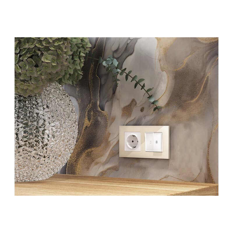 Комплект механизма 2-кл выключателя с подсветкой 5600K ALFA Белый глянец QUANT (AP1040, VM115, G14W)