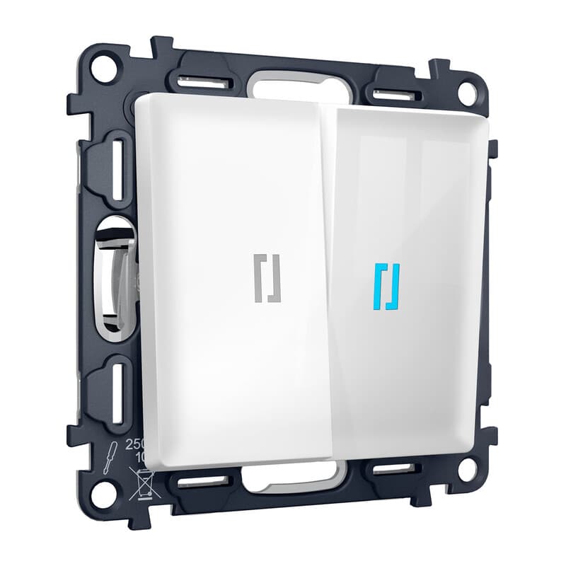 Комплект механизма 2-кл проходного выключателя с подсветкой 10000K ALFA Белый глянец QUANT (AP1040, VM120, G29B)