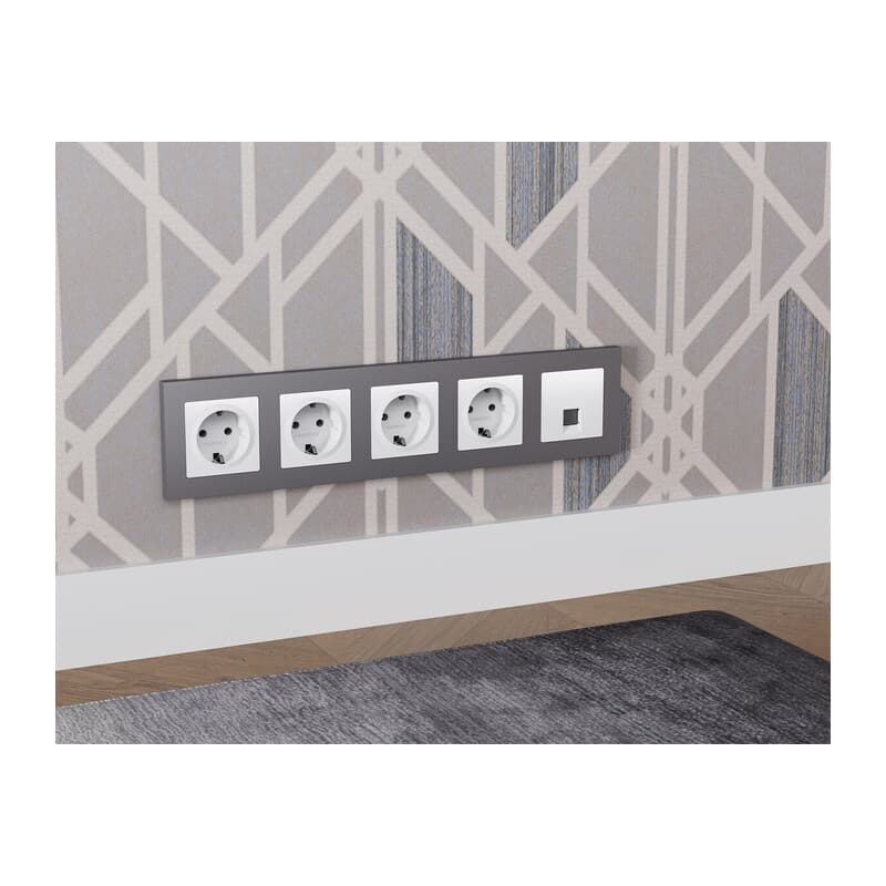 Комплект механизма компьютерной розетки ALFA Белый глянец RJ-45(8P8C) CAT6 с шторкой QUANT (AP1120, VM188)