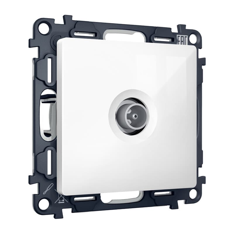 Комплект механизма TV розетки проходной ALFA Белый глянец 5-1000 MHz 4dB QUANT (AP1130, VM211)