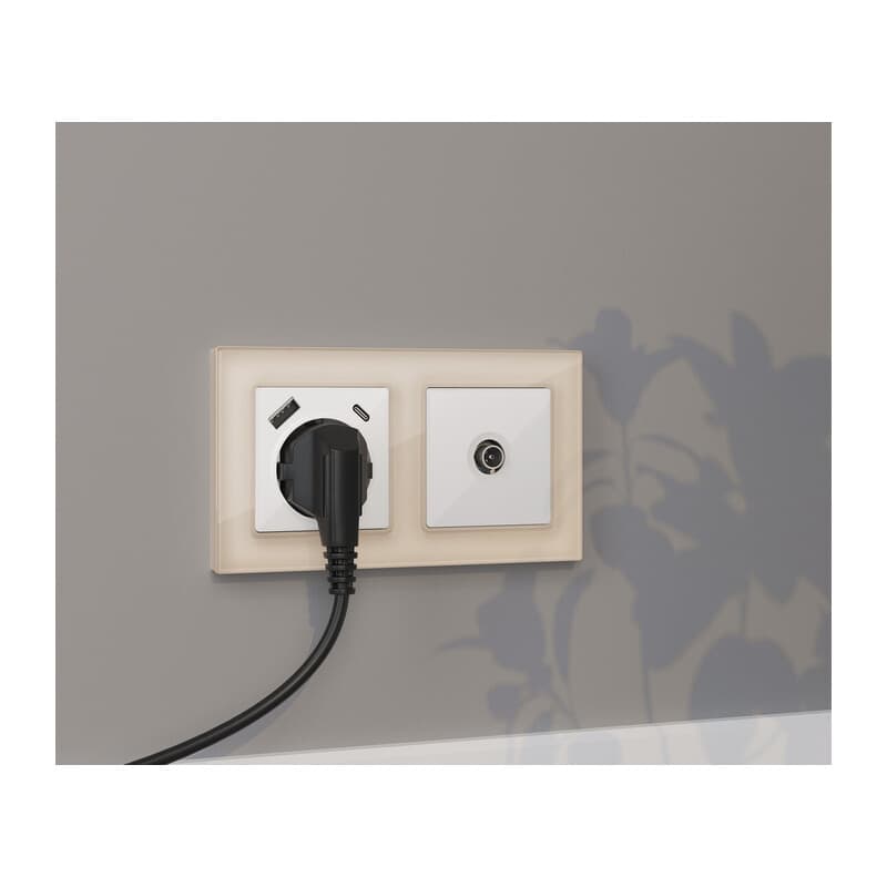 Комплект механизма TV розетки проходной ALFA Белый глянец 5-1000 MHz 4dB QUANT (AP1130, VM211)