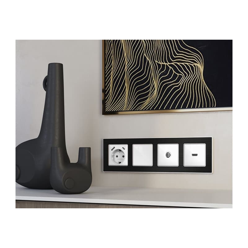 Комплект механизма TV розетки проходной ALFA Белый глянец 5-1000 MHz 4dB QUANT (AP1130, VM211)