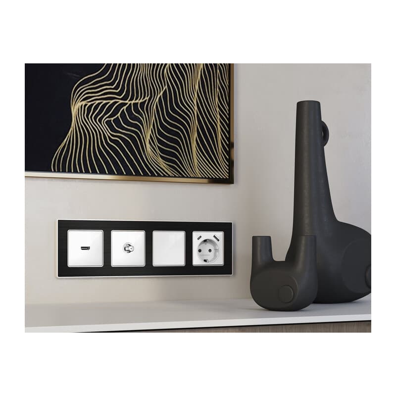 Комплект механизма TV розетки SAT 5-2400MHz 3.5dB ALFA Белый глянец QUANT (AP1130, VM215)