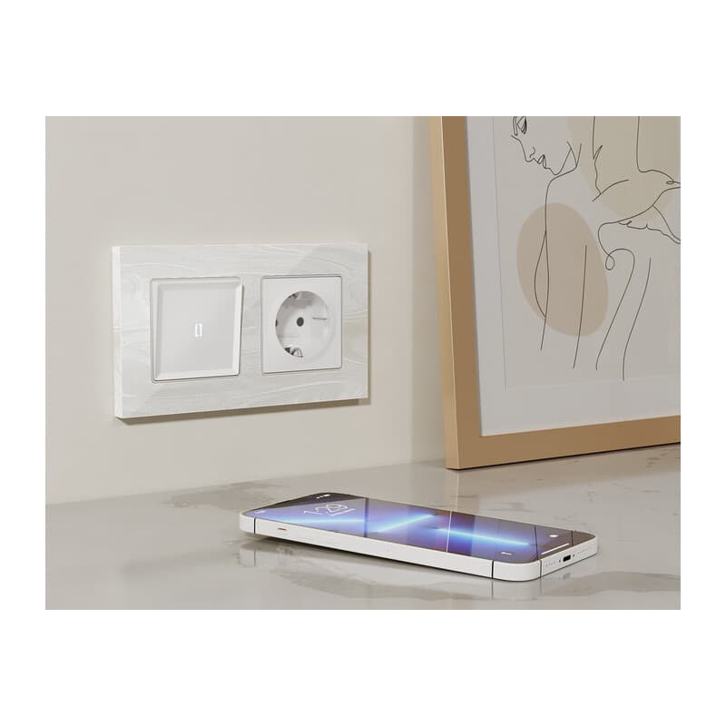 Комплект механизма 1-кл проходного выключателя с подсветкой 5600K ALFA Белый матовый QUANT (AP1220, VM105, G25W)