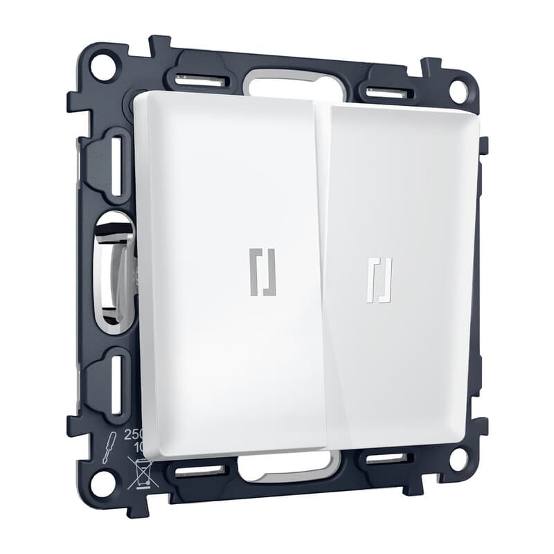 Комплект механизма 2-кл выключателя с самовозвратом с подсветкой 5600K ALFA Белый матовый QUANT (AP1240, VM129, G14W)