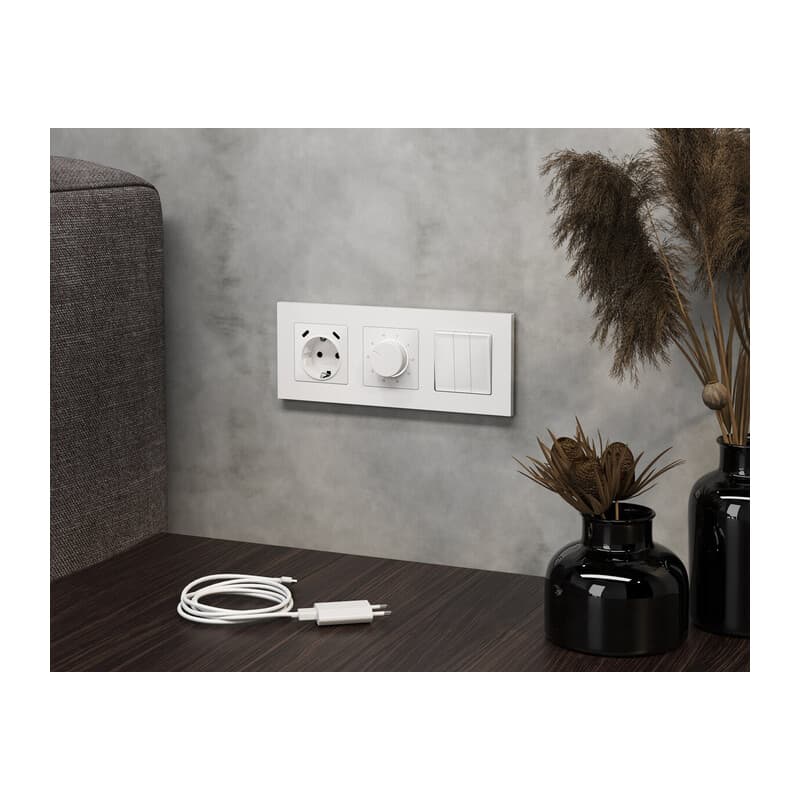 Комплект механизма терморегулятора с датчиком для теплого пола с подсветкой 16A-250V ALFA Белый матовый QUANT (AP1257, VM1381)