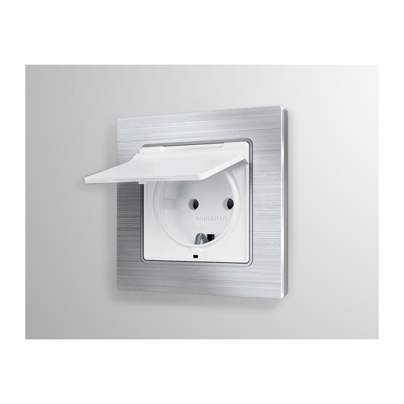 Комплект механизма электрической розетки ALFA Белый матовый с/з с шторками и крышкой IP44 QUANT (AP1280, VM141)